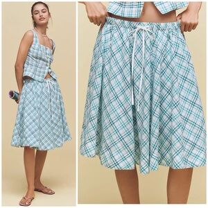 Anthropologie Maeve Drawstring A-Line Plaid Cotton Midi Skirt XS NWT